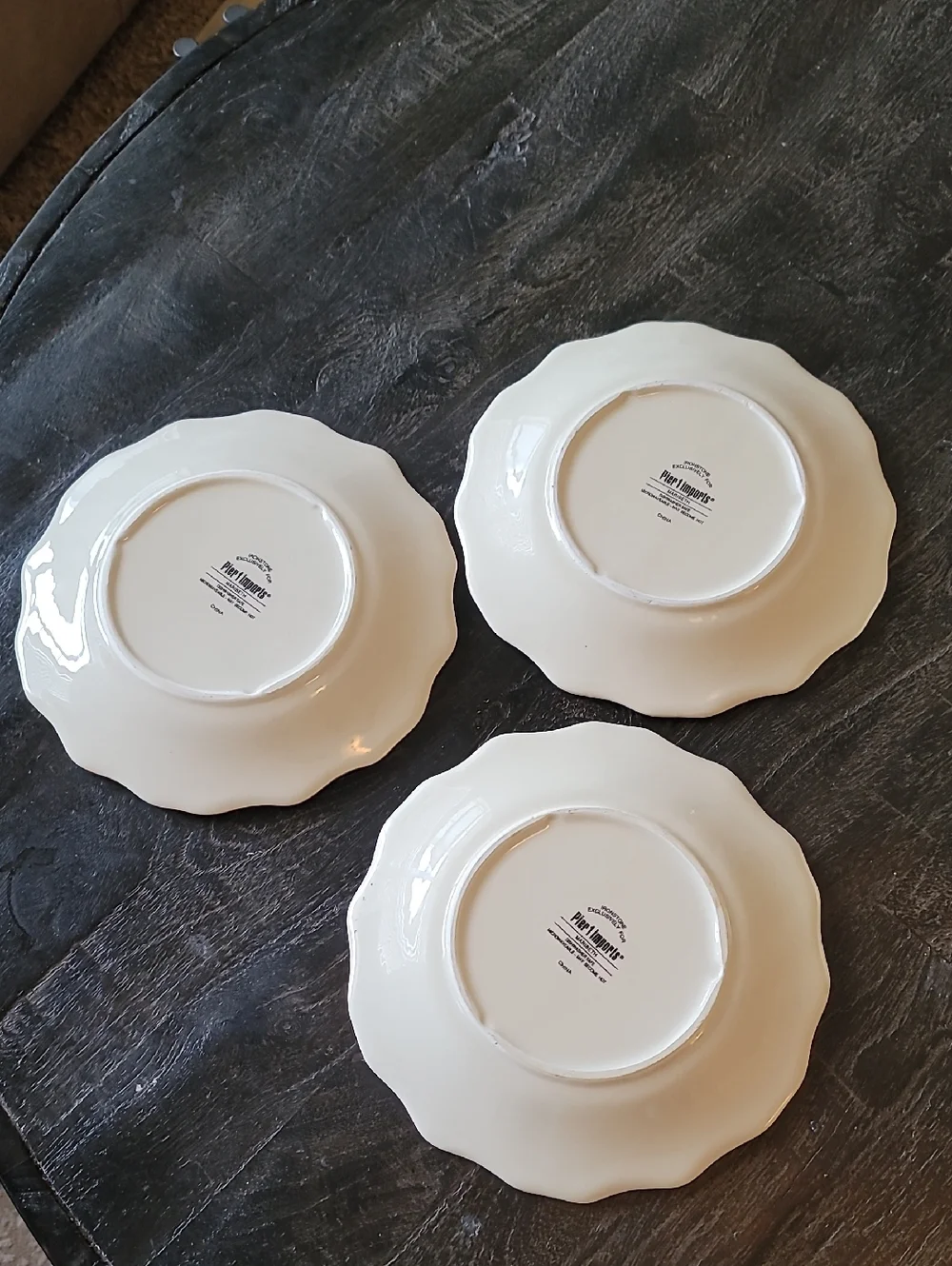 3 Pier 1 Import Maribeth Red / Cranberry and Cream Floral Ironstone Salad Plates